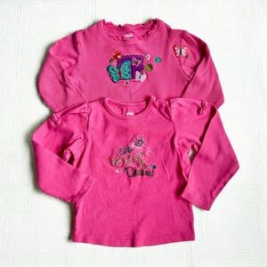 VTG Y2K Pink Floral Embroidered Long Sleeve Tops Toddler Girls 4T Okie Dokie -2